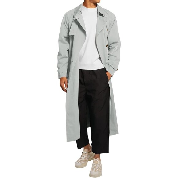 Other - Mens Light Grey Double Breasted Belted Windbreaker Jackets Lapel Trench Coat